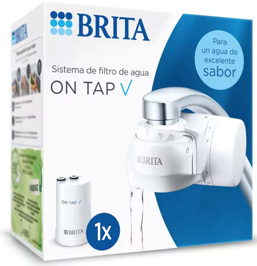 BRITA Sistema de Filtración On Tap V, incluye 1 cartucho, filtra 600L, elimina cloro y microplásticos