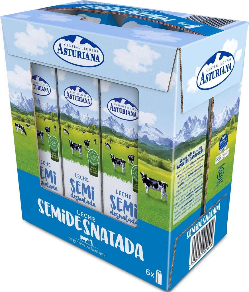La Asturiana leche semidesnatada, pack de 6 litros por 4,35€ en Amazon