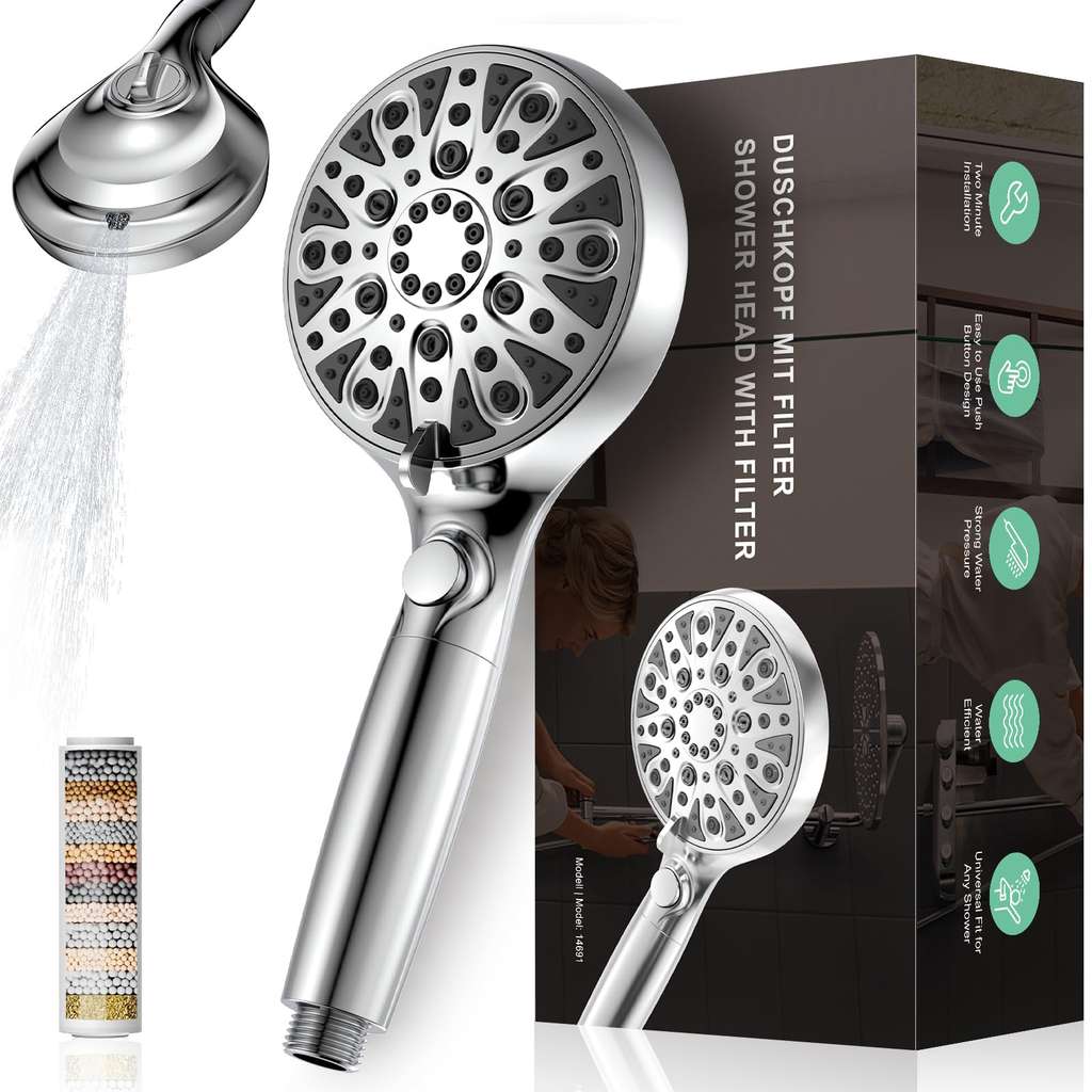 Alcachofa de ducha con filtro y 10 modos por 7,89€ en Amazon, con un 53% de descuento